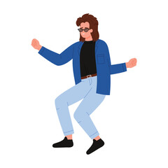 A colorful illustration of a joyful man dancing in retro style, showcasing lively movement and energy