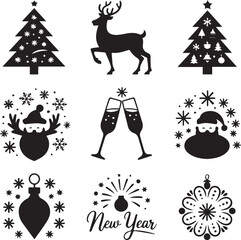 PHoliday Vector Cards Bundle - Christmas Tree Silhouette, New Year Typography, and Gift Boxrint