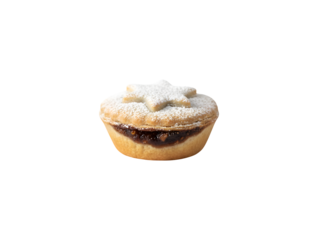 A close-up shot of a Christmas Mince Pie set against a white background