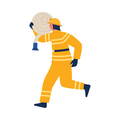 Fototapeta premium A determined firefighter is rushing to the scene equipped with essential gear that ensures the utmost safety