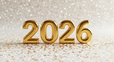 Golden 2026 numbers on a sparkling glitter background, representing new year and future success.