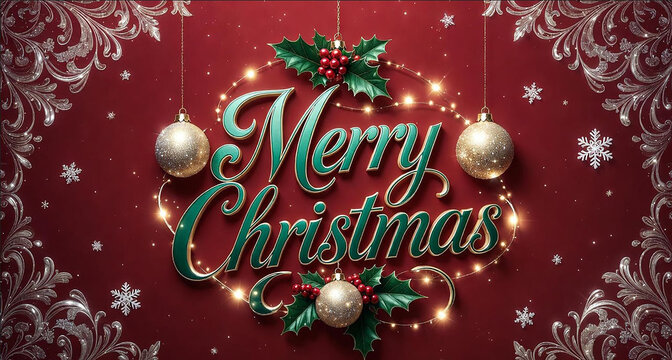 Holiday themed greeting card featuring glittering ornaments winter decoration design for festive season greetings - Powered by Adobe