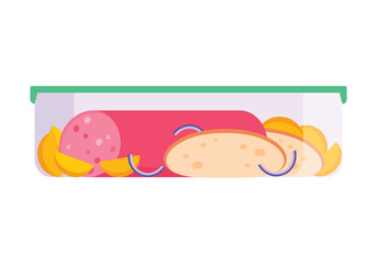 A colorful container with ice cream, cookies, and fresh fruit slices, perfect for indulging in sweet treats