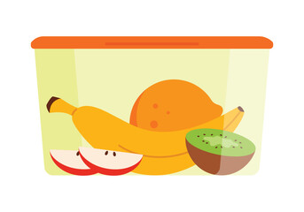 A colorful illustration of assorted fruits artfully arranged in a container, ideal for nutrition themes