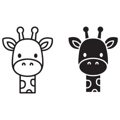 Fototapeta premium Cute Cartoon Giraffe Head Illustration in Outline and Solid Icon Styles