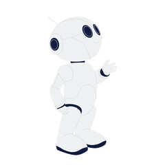 This is a charming and simplistic robot character that features large eyes and a friendly, welcoming pose