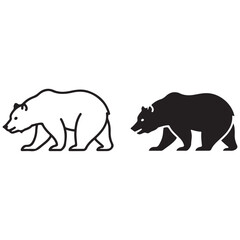 Graphic Illustration of Two Walking Bears, One Outline and One Solid Silhouette