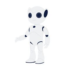 A charming and visually appealing white robot character that is perfect for illustrating futuristic technology concepts