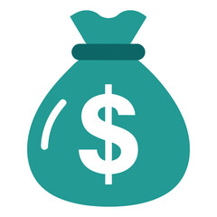 Teal money bag with dollar sign isolated on white background