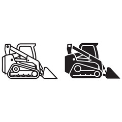 Compact Track Loader Outline and Solid Icon Set