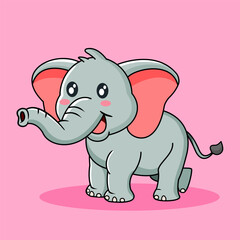 Cute Baby Elephant Walking Pose Vector Illustration Cartoon Kawaii Design