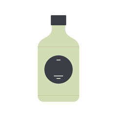 This is a modern artistic illustration showcasing a green bottle that features a dark circular label design