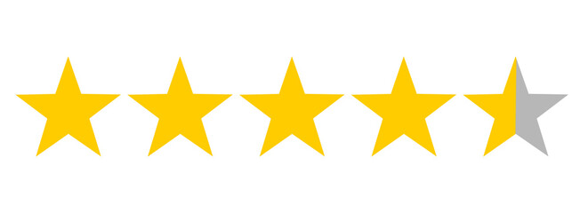 Yellow 4.5 star rating bar for reviews, feedback scores, product quality indicators and UI design elements