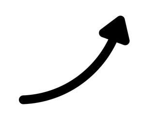 Black curved upward arrow for highlights, directions, growth graphics, presentations and minimal design elements