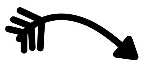 Black hand-drawn curved arrow for highlights, notes, pointing accents, presentations and doodle design elements