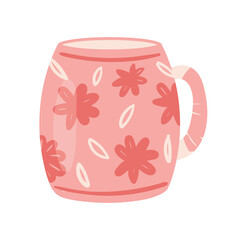A charming pink mug adorned with beautiful floral patterns, making it perfect for savoring cozy drinks daily
