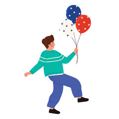 A joyful and happy boy clutching a bunch of colorful balloons, perfectly embodying celebration and fun moments in life