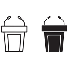Podium with Microphones Icon Set for Public Speaking and Events
