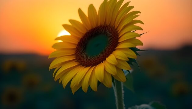 close-up sunflower at sunset