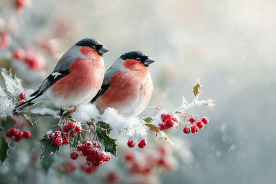 Winterliche Singv&ouml;gel auf roten Beeren &ndash; Naturfotografie
