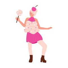 A whimsical and playful character featuring delightful candy themes, spreading joy and vibrant color to all designs