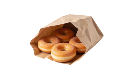 Fresh donuts in paper bag, golden brown, sweet, and fluffy, perfect for delightful treat or snack