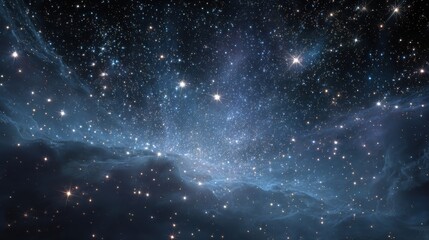 Night sky displaying many stars twinkling and shining on a dark, clear night, showcasing the wonders of the Universe