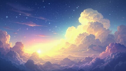 Ethereal fantasy sky with glowing sun and pastel clouds at dawn for dreamlike spiritual concept and magical inspiration - Powered by Adobe
