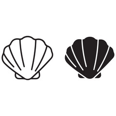 Simple Scallop Shell Icons, Outline and Solid Black