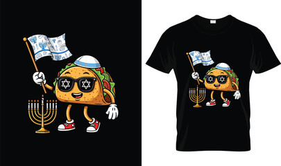 Funny Hanukkah Taco T-Shirt – Jewish Menorah Food Pun Holiday Gift Tee