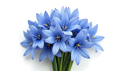Naklejka premium Blue Flower Bouquet of Star-shaped Blooming Flowers on White Background