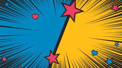 Dynamic comic book style background with stars and hearts