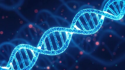 Abstract blue glowing DNA helix rotating with data particles for genetic science concept and futuristic healthcare technology - Powered by Adobe