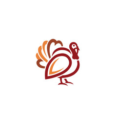 Stylized Turkey Bird Vector Logo. Modern Thanksgiving Holiday Icon Design.