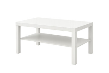 White rectangular coffee table with bottom shelf, modern minimalist living room furniture, isolated on transparent background