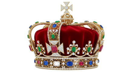 Luxurious crown adorned with jewels and gold a symbol of royalty and power perfect for historical or fantasy themed projects on transparent background
