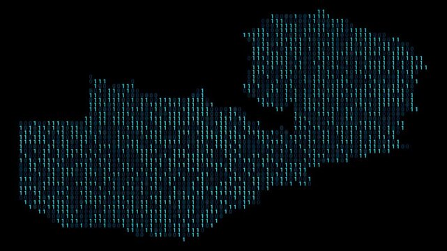 Zambia Binary code map animation, Digital data visualization, alpha layer