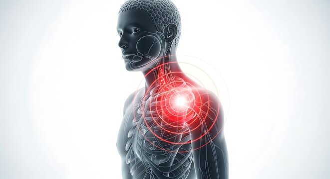 Showing Shoulder Pain in Human Anatomy Medical Illustration