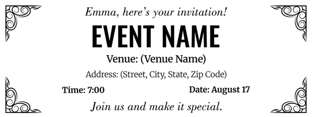 Black and White Minimalist Event Ticket Template. Editable Monochrome Vector for Concert, Show, Festival, or VIP Invitation