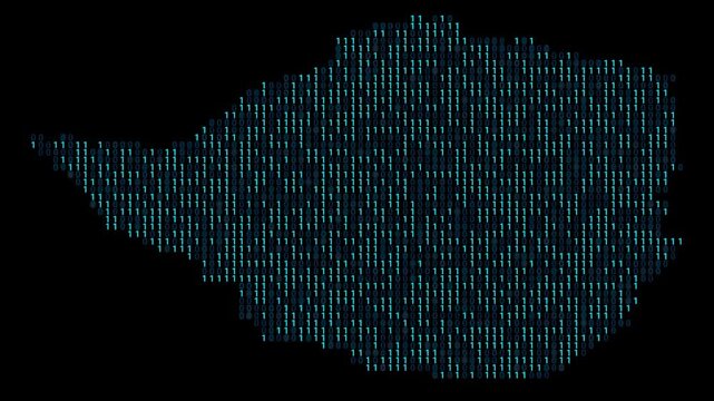 Zimbabwe Binary code map animation, Digital data visualization, alpha layer