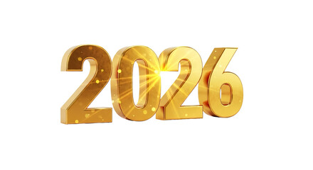 Golden 2026 new year celebration design with sparkling light effects for festive season greetings and invitations on transparent background