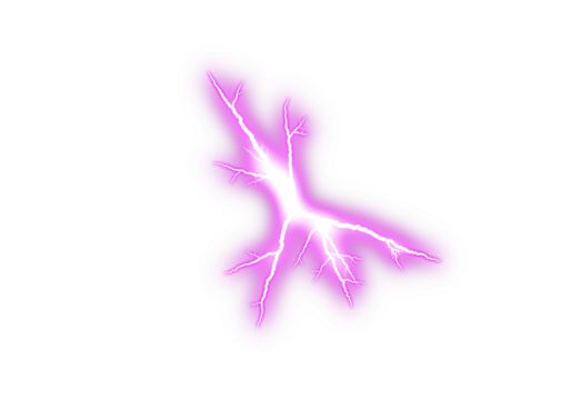 Vibrant Pink Lightning Energy Effect on White Background creating a glowing electric burst visual. Dynamic electric strike illustration ideal for digital design. Neon storm bolt graphic for creative 