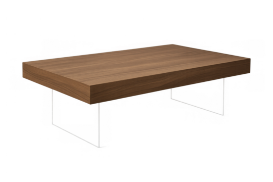 Empty brown wooden shelf floating on a transparent background, displaying products or decorations, realistic 3d vector rendering