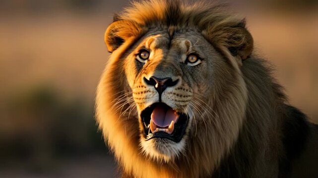 Dynamic collection of majestic lions showcasing expressive emotions in natural sunset lighting, highlighting their regal presence and wild beauty.