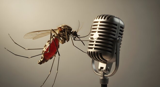 Mosquito on a vintage microphone close up insect pest