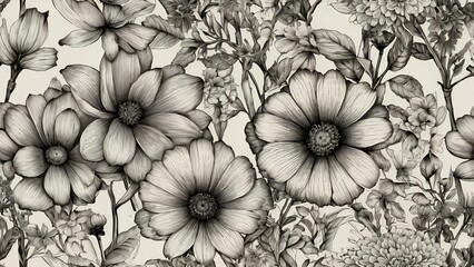 Fototapeta premium Classic Hand-Drawn Floral Pattern
