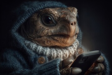 Endearing turtle's nighttime smartphone excitement revealed. Crypto money truth. Crypto trading as a modern gamble or digital goldmine for ambitious dreamers. Crypto gains explained.