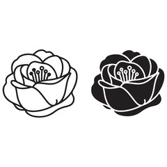 Stylized Rose Flower Illustrations in Outline and Silhouette