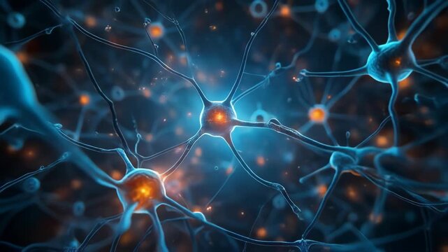 Close up view of Neurons firing with glowing synapses in the human brain showing nerve cell network and electrical activity. - Powered by Adobe