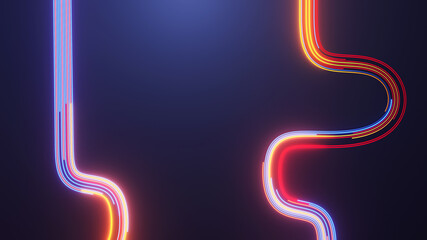 Abstract neon light trails on a dark blue background